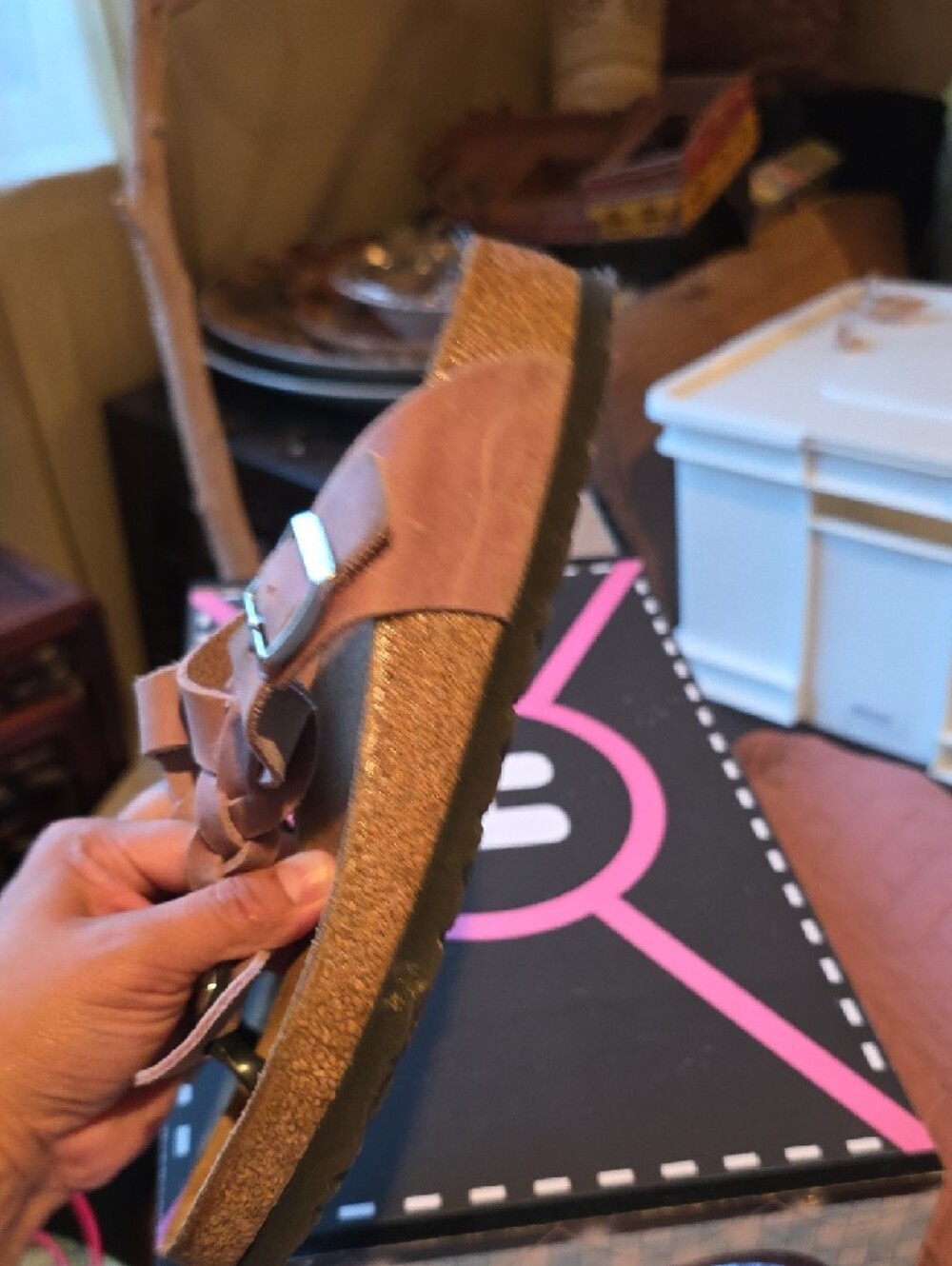 Birkenstock Pink Braided Suede Thong Sandals - Picture 9 of 10